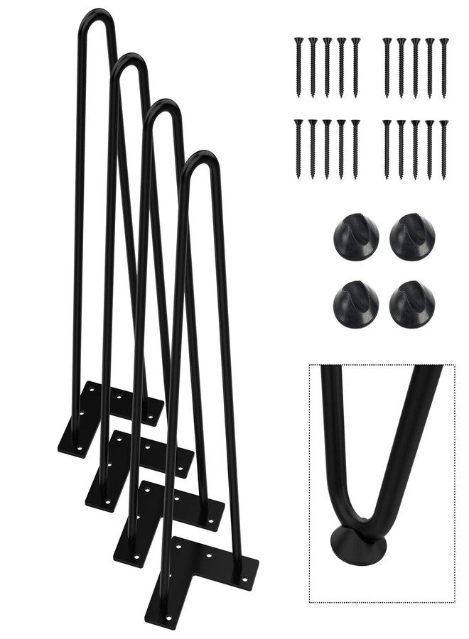 Orgerphy 16” Black Hairpin Furniture Legs(4PCS) | Heavy-Duty Hairpin Legs End Table Legs| with Screws and 4pcs Bonus Rubber Floor Protectors | Metal Table Legs Desk Legs Furniture Legs for DIYers - Image 1